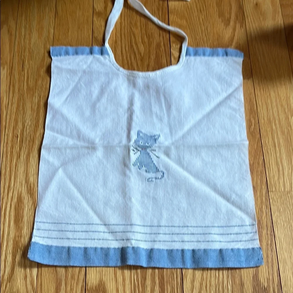 White and Blue Cat Embroidered bib